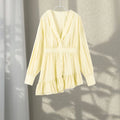 Elegant Asymmetric Cascading Ruffles Mini Dress Women Loose Solid V-neck Full Sleeve Button Summer Dresses  Lady Robes New