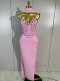 Women Evening Party Prom Luxury Birthday Wedding Guest Dresses Sexy Shiny Crystals Beading Strapless Bodycon Long Bandage Dress