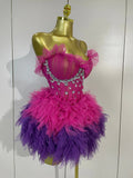 Sparkly Diamonds Mesh Sexy Top and Mini Skirt Two Piece Set Eveing Birthday Party Club Bar Performance Stage Drag Queen Costumes