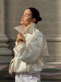 French Retro Windbreaker for Women Lapel Shoulder Pud Long Sleeve Spliced Buttons Loose Basics Coats Female Trendy
