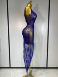 Sparkly Crystal Diamond Gold Sexy See-Through Sheath Dress Nightclub Performance Custome Stage Wear Birthday Evening Party Dress