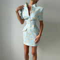 Elegant Solid Buttons Long Dress Women Waist Cinched Shoulder Pads High Collar Slit Dresses 2026 Spring Summer Lady Party Robes