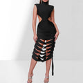 Design Hollow Ribbon Backless Sleeveless Bandage Dress Fashion Party Vacation Stage Performance Gown Dresses Woman Elegant Party