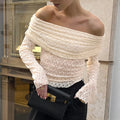 Sexy One Shoulder Top Women Fashion Hollow Out See-Through Pleated Lace Top Elegant High Street Party Slim Female Tops