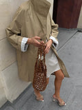 Lapel Collar Loose Mid Length Trench Coat Long Sleeve Single-breasted Striped Lining Coats Women Autumn Casual Commute Wear New