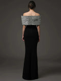 Fashion Heavy Industry Hot Diamond Bow Off Shoulder Slim Long Dress Elegant Formal Celebrity Evening Party Wedding Gowns