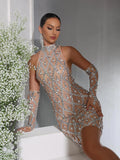 Women Luxury Sexy Mesh Crystal Diamonds sequin Mini Dress Birthday Party Costume Bar Nightclub Stage Performance Clothing
