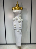 Newest Women Sexy Strapless Backless Red Flower Midi Bandage Dress Celebirty Elegant Evening Club Party Birthday Dresses