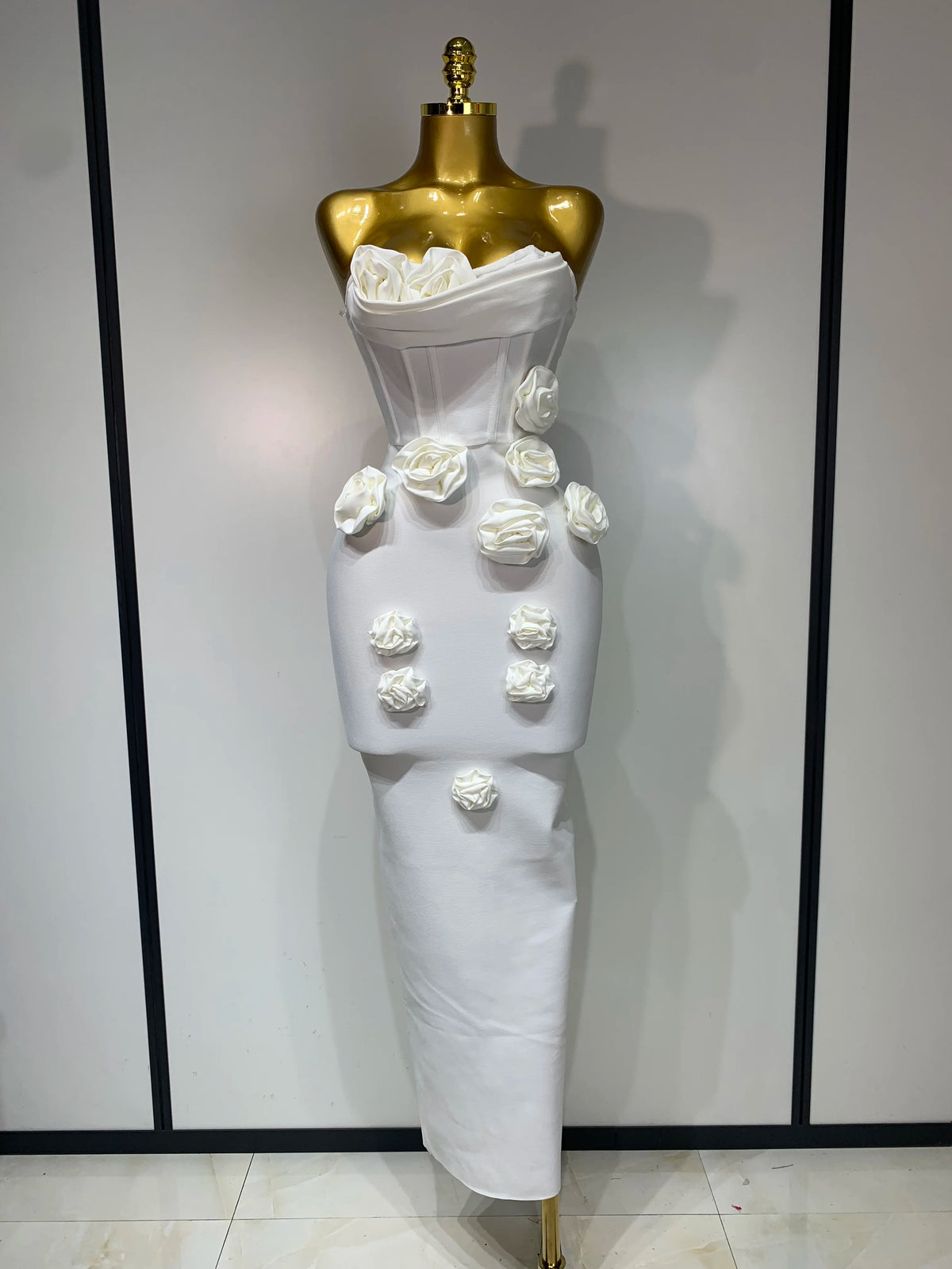 Women Sexy Bodycon Dress Fashion White Elegant Strapless Flower Slim Dress Casual Streetwear Club Birthday Party Dresses