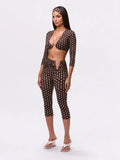 Polka Dot Print 3-Piece Set Women Headband+v-Neck Crop Tops+v-Waist Short Summer Fashion Classic Hottie Streetwear