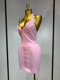 Women Sexy V Neck Backless Mini Bodycon Bandage Dress 2026 Elegant Evening Nightclub Evening Party Cocktail Prom Dress