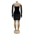 Luxury Evening Dress for Women Sexy Off Shoulder Ruched Crystal Velvet Mini Dress with Gloves Female Birthday Outfit Robe