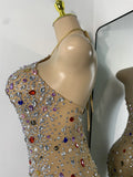 Sparkly Colorful Diamond Sexy Black Sheer See Through Dress Girls Mini Short Prom Dress Birthday Party Club Performance Dress