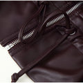 Fashion Women's Drawstring Short Leather Jacket Stand Collar Long Sleeve Ruffle Zipper Female Coat 2026 Autumn Lady Chic Jackets