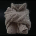 Women's Chic Sequin Knitted Cardigan Solid Stand Neck Double Zipper Sweater Oversized Knitwear Winter Female Elegant Cardigans