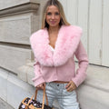 Elegant Faux Fur Coats Women's Warm Puffy Slim Long-Sleeve Collared Cardigan Winter Fashion High-Street Women Outwear