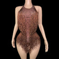 Sleeveless Diamond Tassel Sequin Dress Women Latin Dance Outfit Stage Performance Costume Birthday Party Gown Abiti Da Cerimonia