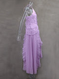 Women'S Irregular Pleated Slim Chiffon Long Dress Sexy Backless Ruffle Fashion Party Prom Elegant Evening Gown 2025 New