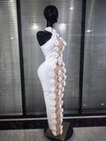 White Florals Women Sexy Off the Shoulder Bodycon Long Bandage Dress Luxury Celebrate Bar Singer Birthday Party Homecoming Dress