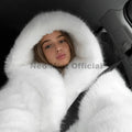 Winter 2026 Pure White Mountain Fashion Hooded Cropped Faux Fur Coat Women Fluffy Eco Fox Fur Jacket Girls Hot Overcoat