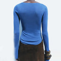Solid Spliced Folds Designer T Shirt For Women Skew Collar Long Sleeve Patchwork Buttons Chic T Shirts Female New