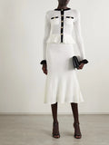 Hit Color Two Piece Set for Women O Neck Long Sleeve Patchwork Ruffles Hem Coat Long Skirt Office Lady Outfits Female New