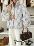 Women Casual Short Padded Puffer Coat Stand Collar Zipper Closure Elastic Cuff Quilted Loose Jacket 2026 Winter Street Outerwear