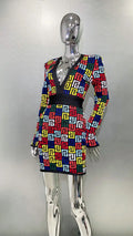 Women's Colorful Printed Jacquard Glam Deep V Mini Dress Fashion Hot Socialite Party Evening Performance Gown Robes Bal De Promo