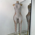 Women Sexy Spandex Rhinestones Sleeveless Tight Jumpsuit Celebrate Birthday Evening Club Rompers Photo Shoot Wear