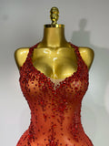 Sparkly Crystal Diamond Gold Sexy See-Through Sheath Dress Nightclub Performance Custome Stage Wear Birthday Evening Party Dress