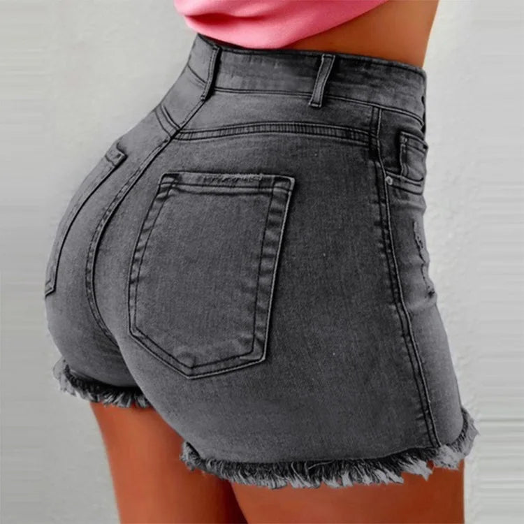 Summer Women Zipper Fly Washed Regular Denim Short Pants Classic Streetwear Fashion Shorts Jeans High Waisted Jeans