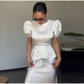 Elegant Women's Printed Waistband Long Dress 3D Flower V-neck Bubble Sleeve Patchwork A-line Dresses 2026 Spring Party Robe