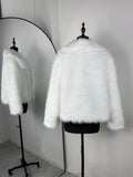 Solid Faux Fur Lapel Women's Coat Luxury Gradient Cropped Fluffy Fur Jacket Coat Winter Thicken Outerwear High Street