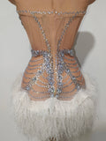 Diamonds Mesh Sexy See Through Cocktail Mini Dress Women Eveing Luxury Birthday Party Singer Nightclub Show Stage Costume