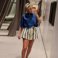 Boho Colorful Stripe Midi Skirt Set Turn Down Collar Single Breasted Long Sleeve Shirt Fitted Waist Flowy Women Skirts Outfits