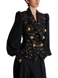 New Fashion 2026 Designer Sequin Suit Jacket Women's Patchwork Double Breasted Gold Buttons Blazer