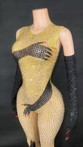 Black Hands Touch Shinny Body Sexy Women Jumpsuit Carnival Cosplay Bodysuit With Gloves Beyonce Dress