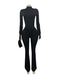 Casual Sporty 2 Piece Set Women Tracksuit Basic Stretch Zip Jacket+Stretch Flare Pants Matching Fitness Street Outfit