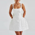Solid Slimming Spliced Embroidery Dresses for Women Square Neck Sleeveless Patchwork Bows Dress Female Clothes New