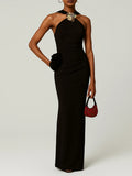 Sexy Bodycon Evening Maxi Dress for Women Halter Sleeveless High Waist Spliced Sequined Backless Ceremony Dresses Female New