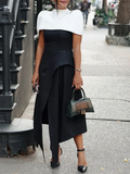 Hit Color Spliced Shawl Elegant Long Dress Women Square Collar Sleeveless High Waist Evening Dresses Female New Autumn 2024