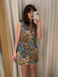 Women's Floral Sleeveless Mini Dress Vintage V-neck Straighten The Hem Slim Short Dresses 2026 Lady Summer Daily Commute Wear