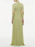 Chic Draped Maxi Dress Women Elegant Flutter Sleeve Turtleneck Patchwork Long Dresses 2026 Lady New Evening Party Gowns