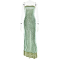 Solid Slimming Fashion Dresses for Women Strapless Sleeveless Patchwork Sequins Midi Split Dress Female Clothing