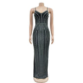 Sexy Maxi Rhinestone Sequin Dress Women Summer Straps Backless Party Vestido Female Wedding Gown Evening Night Dresses