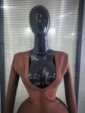 Brown Color Women Long Sleeve Sexy Deep V-Neck Bodycon Mini Bandage Dress Nightclub Party Birthday Outfit Wholesale