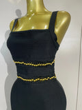 Elegant Black Sexy Square Collar Tassel Sleeveless Bodycon Bandage Dress Women Celebrity Evening Party Prom Birthday Dresses