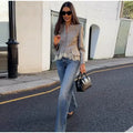 Spliced Lace Hem Jacket Elegant Long Sleeve V-neck Waisted Contrast Lace Bottom Design Casual Coat Autumn Fashion Retro Jackets