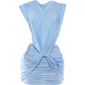 Sexy Cross Ruched Dress Women Deep V-Neck Sleeveless Backless Hollow Patchwork Peach Hip Stretch Slim Party Bodycon