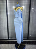 3 Colors Women Sexy Strapless Shining Crystal Bodycon Long Bandage Dress Evening Party Celebrate Elegant Cocktail Outfit